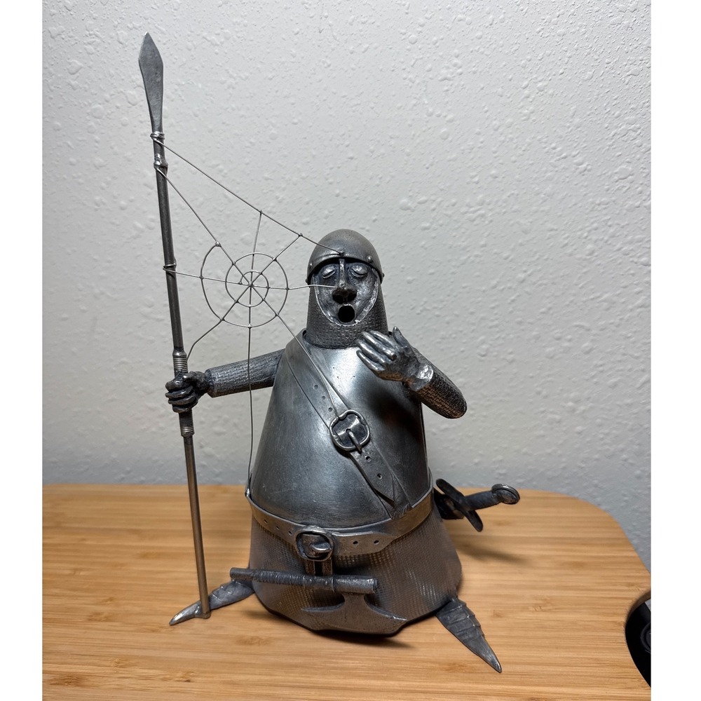 Vintage Michel Laude Etain Knight Sculpture Silver Pewter Medieval Figurine